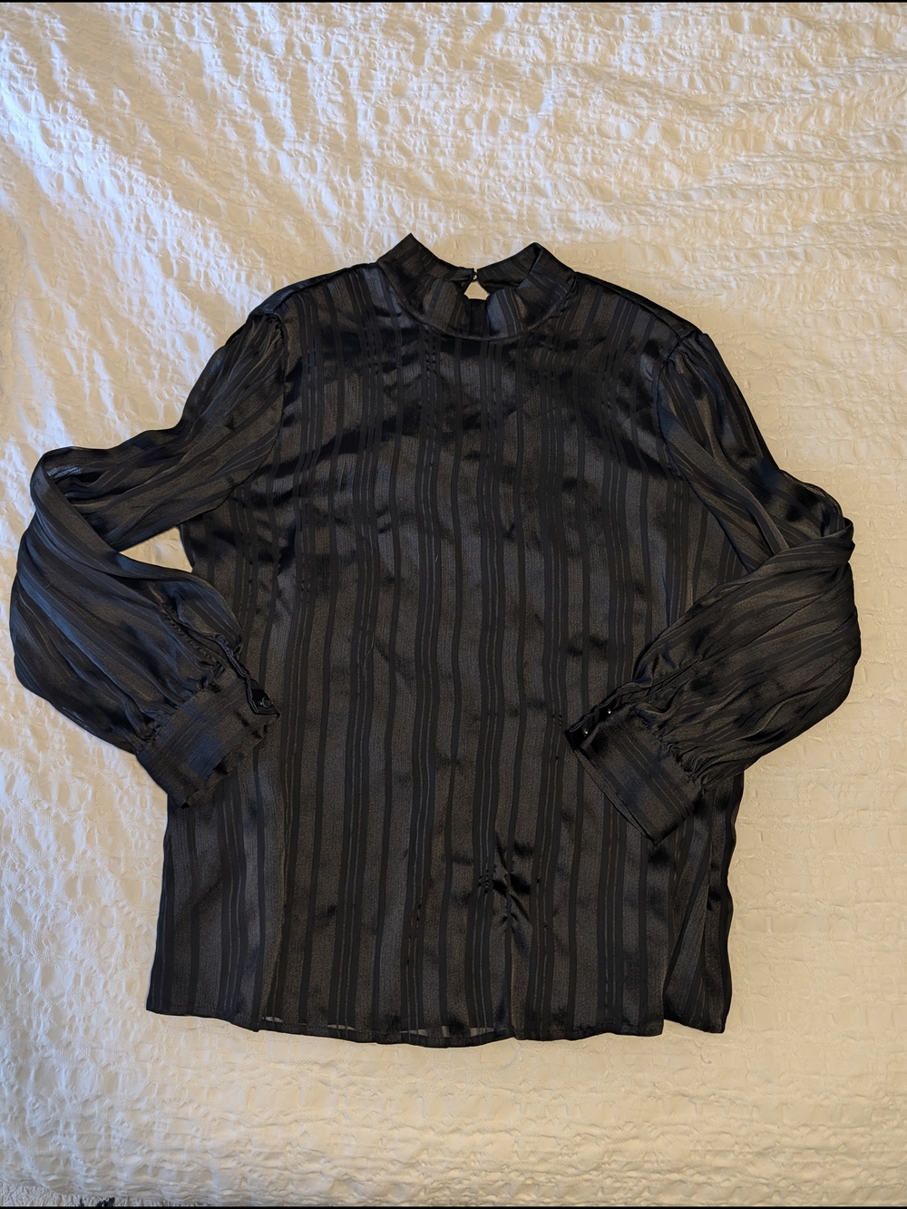 Ann Taylor Black Vertical-Stripe Long Sleeve Blouse